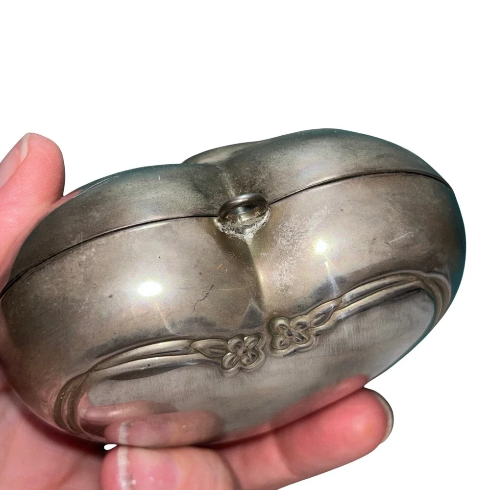 Trinket Box Silver Pink Lenox Heart Interlocking Cutout Enamel Inlay Vintage